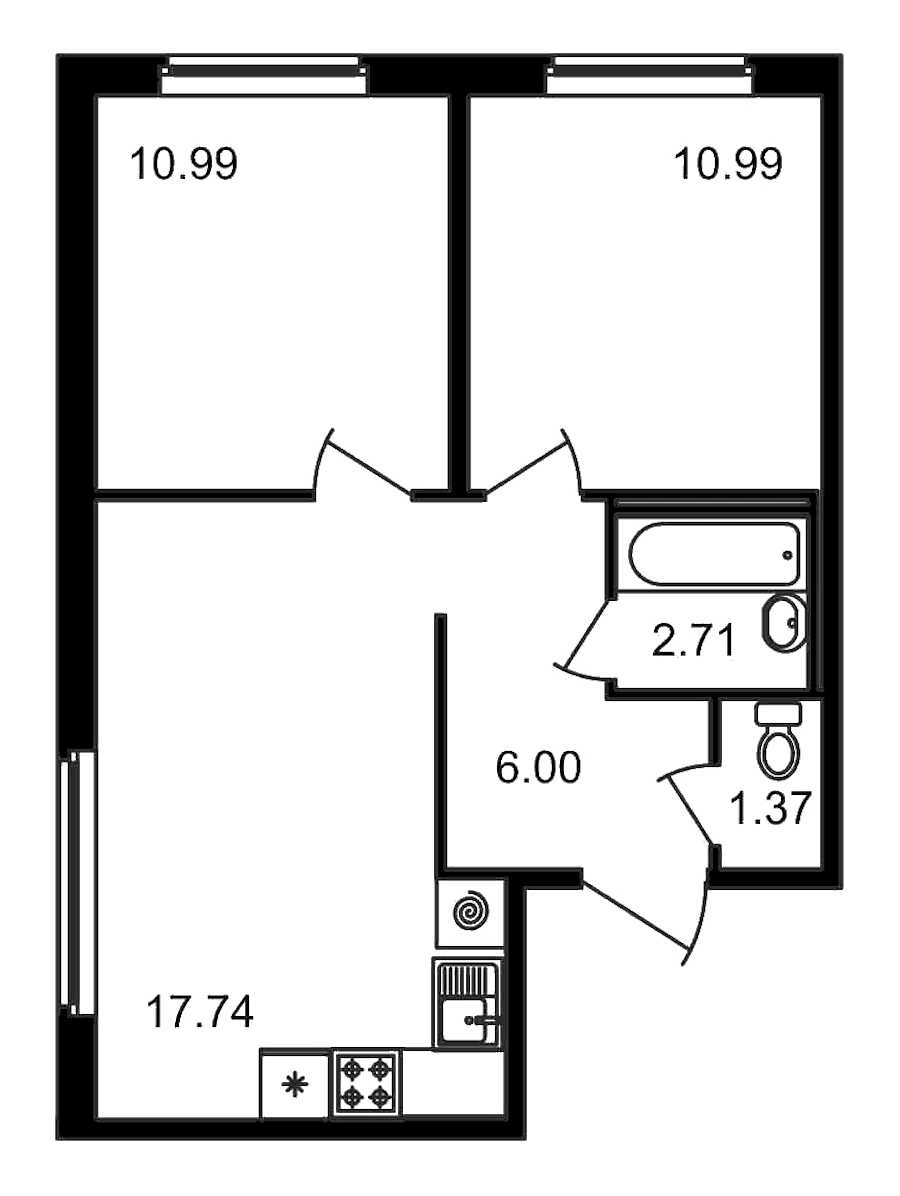 Двухкомнатная квартира в ЦДС: площадь 49.8 м2 , этаж: 2 – купить в Санкт-Петербурге